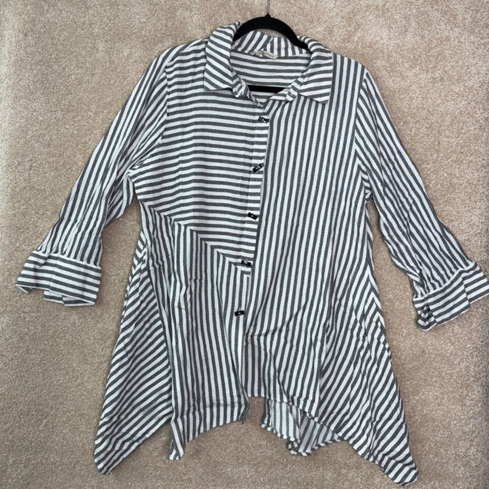 SOFT SURROUNDINGS Striped Tunic Top Women's Plus Size 1X Lagenlook Cotton Blend - Picture 2 of 8